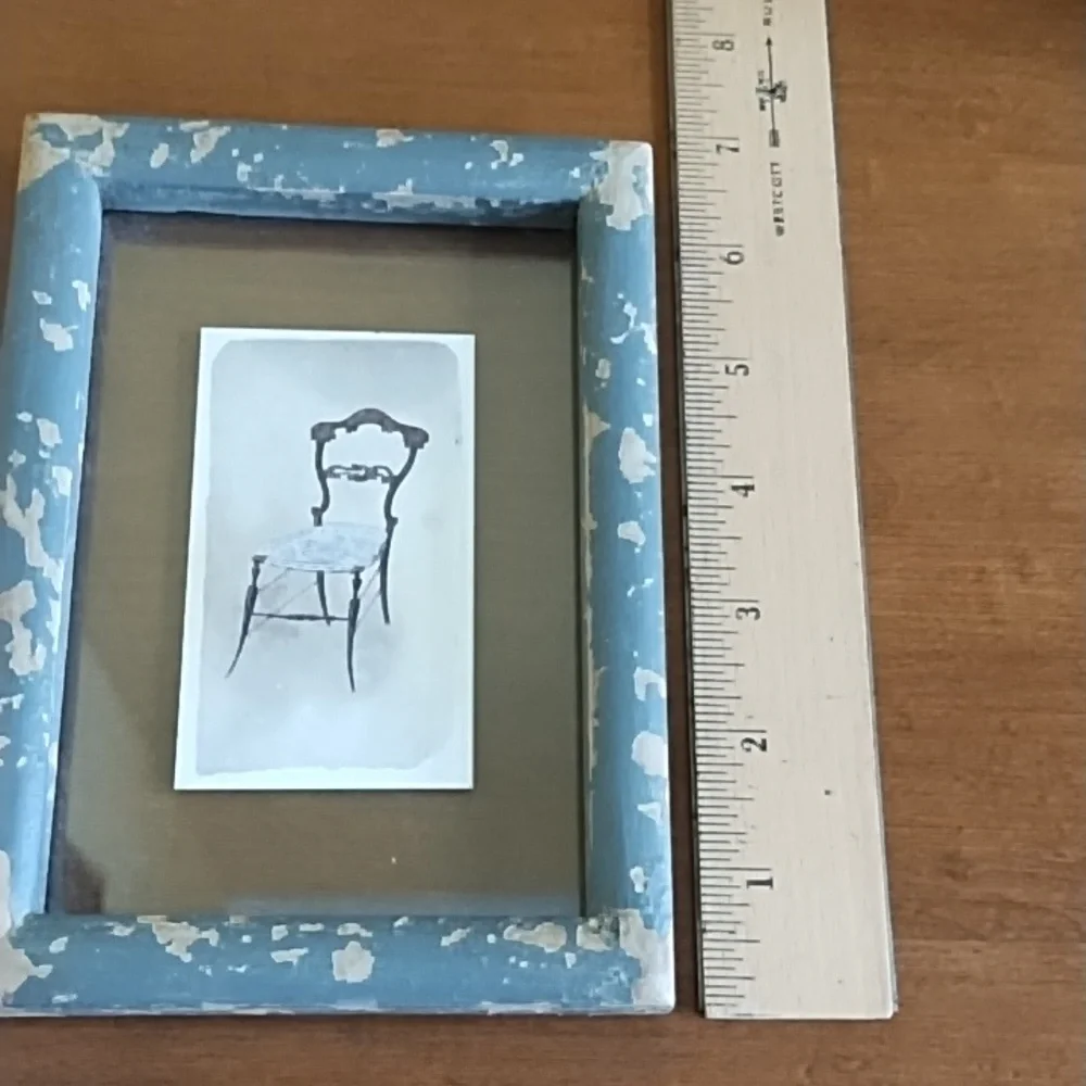 Vintage Distressed Sage Green Wood Floating Frame Antique Chair Art 4.75x 6.5